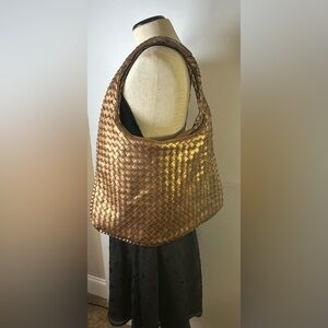 Giannani Chic Gold/Bronze Faux Leather Woven Hobo Bag.